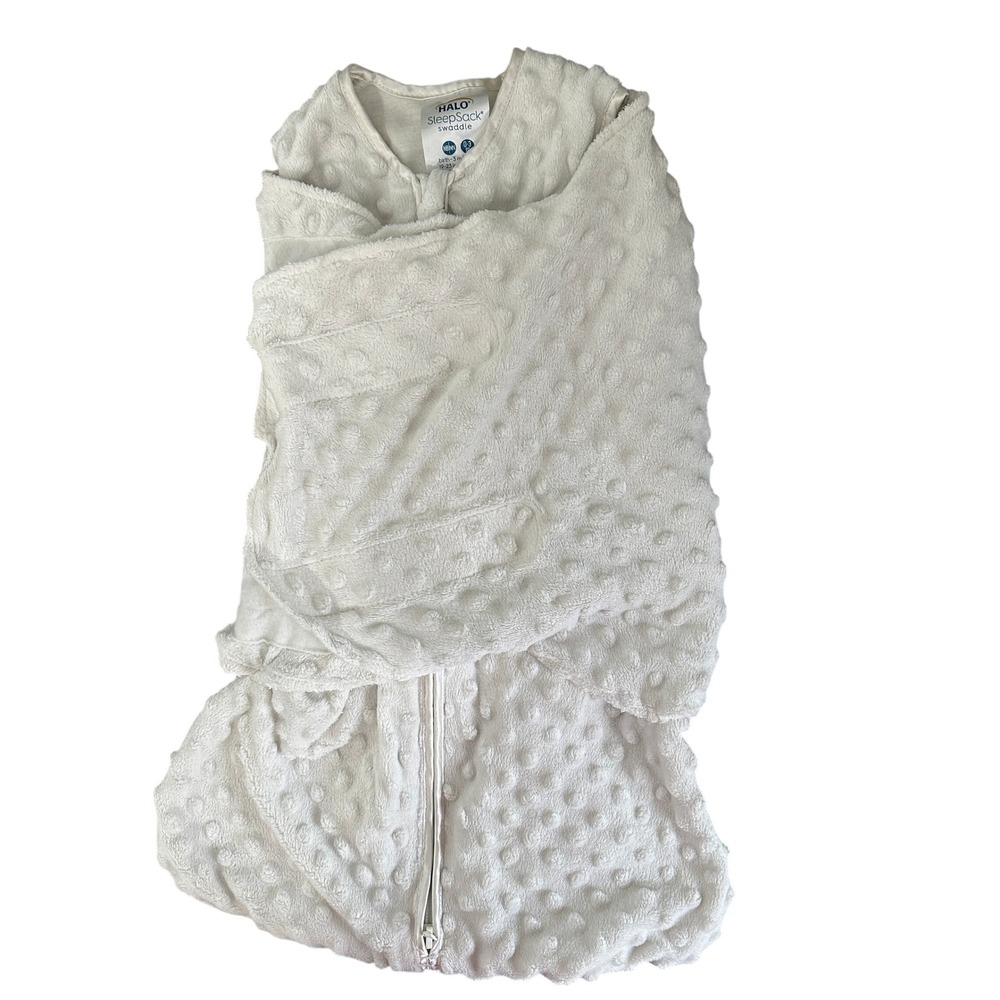 HALO SleepSack Swaddle Kids 0-3M White Minky Dot Adjustable Wearable Blanket
